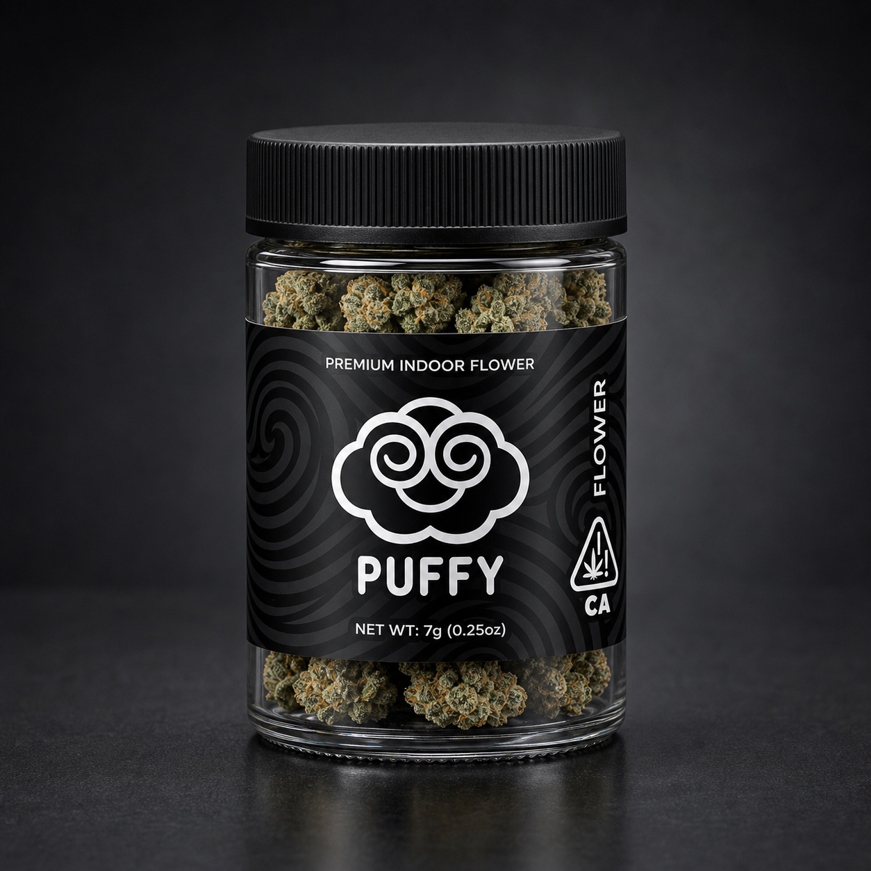 Puffy Premium Indoor Flower jar with black label